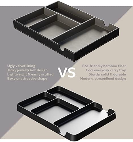 Pocket Deck Valet Tray (Black) for Men. Everyday Carry EDC Caddy Bamboo Organizer. Perfect for Night Stand, Bedside, Dresser, Desk, Office, Bedroom. with Phone Charger. Storage Slots for Wallet, Keys - Image 7