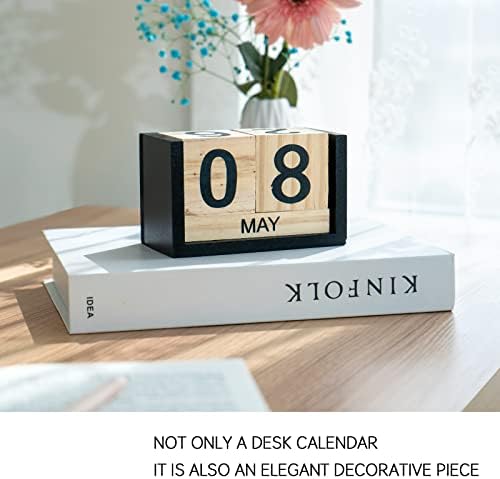 Notakia Wooden Gaobei Desk Blocks Calendar Perpetual Block Month Date Display (Large Black Wood Color) - Image 3