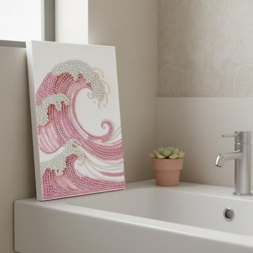 LQCrafK DIY Pearl Art Painting Handcraft Kit for Adults Beginners, Creative Design, Healing Stress-Relieving Home Wall Decoration, with Framed Painting and Tools-Pink Waves - Image 3