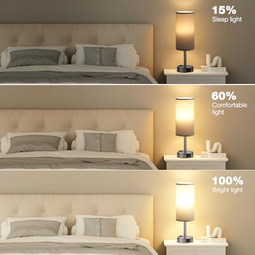 Fenmzee Grey Bedside Lamp for Bedroom, Dimmable Touch, USB A+C, AC Outlet - Image 5