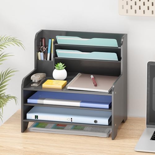 Bamboo File Organizer for Desk, Desktop Paper Tray and Mail Holder by Unknown