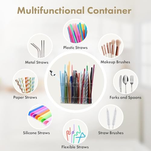 Acrylic Straw Holder for Cabinet Door - Child-Safe Organizer & Dispenser with Smooth Rounded Edges for Kitchen Accessories Storage, Adhesive Circles Included (Clear Transparent) - Image 6
