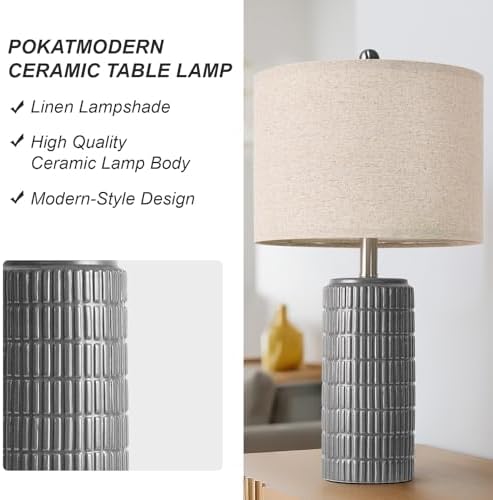 PoKat 23" Ceramic Dark Gray Table Lamps Set of 2 for Living Room, Modern Bedside Lamps for Bedroom, Farmhouse Nightstand Lamp for Home Office Guest Room Sideboard Entryway Decor Gifts - Image 5