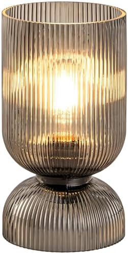 Modern Table Lamp,Glass Mid Century Lamp with Smoky Gray Glass Shade, Bedside Lamp with On/Off Switch, Minimalist Nightstand Lamp for Bedroom, Living Room, Office (Bulb not Included) - Image 2