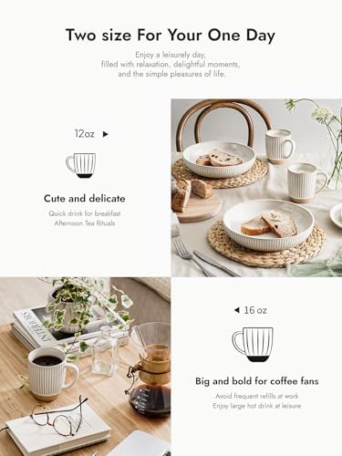 LE TAUCI Coffee Mugs Set of 6, Ceramic Mug Set 16 oz, Embossment Cups for Latte, Hot Tea, Cappuccino, Mocha, Cocoa,Suit For Housewarming Wedding- 3.8 inch, Arctic White - Image 7