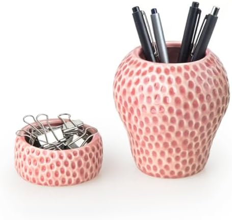 Strawberry Ceramic Pen Holder & Paper Clip Tray Set of 2 by Unknown