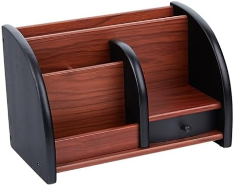Wood Desk Organizer Walnut Brown Table Top Organizer Wooden Desktop Storage for Pens Office Supplies and Small Items. by Unknown