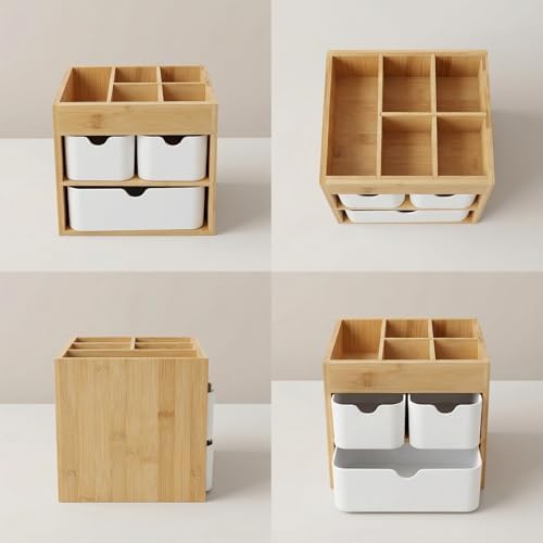 Small Bamboo Makeup Organizer（5.7" D x 8" W x 7.5" H） - Image 6