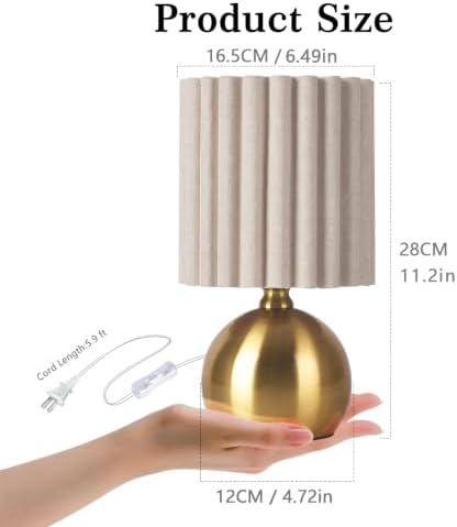 Ziqqeelam Gold Small Table Lamp with Scalloped Linen Shade, Mini Brass Gold Table Lamp for Bedroom Nightstand, Cute Desk Night Light for Living Room, Bookshelf, Kitchen Counter, Kids Room, Office - Image 2