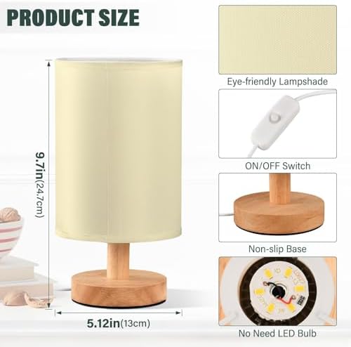 Light Yellow Print Bedside Table Lamp for Bedroom Small Lamps for Nightstand Lamp with Non-Slip Base LED Table Lamps for Living Room Home Office Dorm Kids Room - Image 3