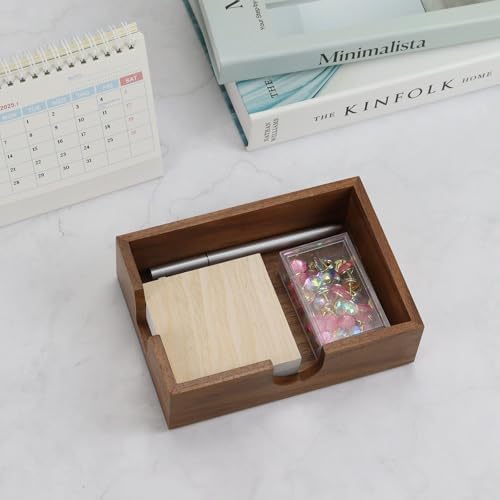 MultiBey Walnut Wood Sticky Notes Holder, 4x6 in Self -Sticky Note Memo Holder, Wooden Notepad Holder Dispenser Desk Supplies Desktop Accessories for Office Home School (L) - Image 3