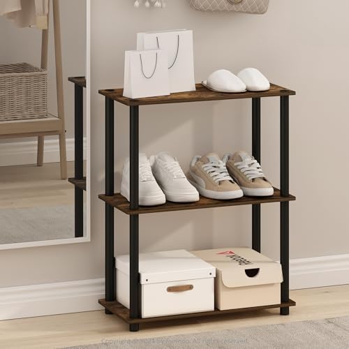 Furinno Turn-N-Tube Storage Shelves, 3-Tier Book Shelf, Corner Shelf, Toolless Open Shelves, for Organization and Storage, Living Room, Garage, Home Office, Amber Pine - Image 2