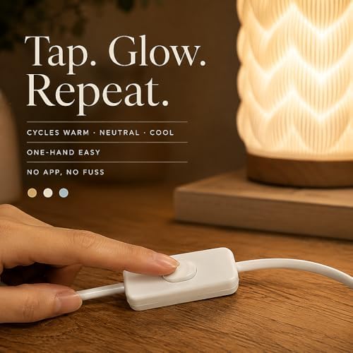 Small Bedside Lamp for Nightstand, 3D Printed Mini Table Lamp, 3 Color Temperatures Warm to Cool White, Cozy Small Lamp for Bedroom Dorm Tight Spaces, Ash Wood Base, 8.8 Inch Tall - Honeycomb - Image 5