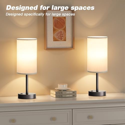 Fenmzee 17.4" Grey Lamp for Bedroom - Dimmable Touch, USB A+C, AC Outlet - Image 4