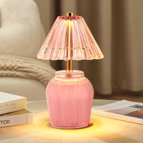 Small Battery Operated Lamp with Timer, Cream Pink by SisiHokai