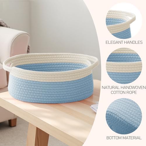 JMvicyroam Small Woven Basket, Empty Gift Basket, White&Blue/1 Pack - Image 3