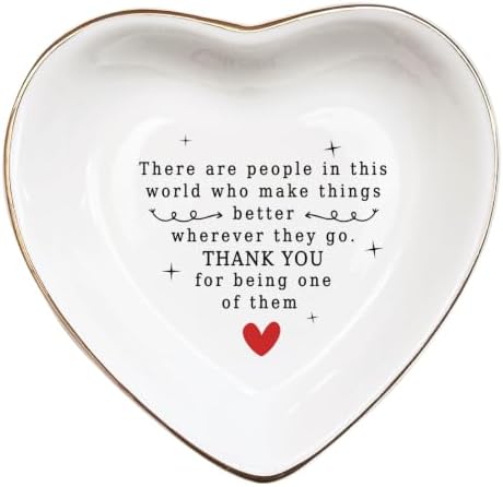 Heart Shaped Ceramic Jewelry Dish for Women, Inspirational Thank You Quote Trinket Tray, Ring Holder, Vanity Decorative Plate, Gift for Mom Sister Daughter Friend by Vancsenia