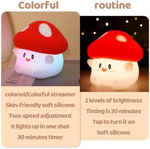 Rytinazzz Silicone Night Light for Kids, 50H Long Battery Mushroom Lamp, RGB Color Changing Mood Light, Gift for Kids, Rechargeable Tap Control, Dimmable Bedside Light - Image 2