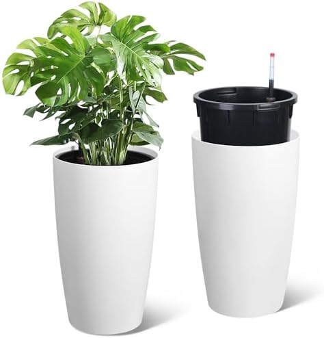Garvee Tall Planters for Outdoor Plants, 22 in Planters Set of 2, White by Garvee