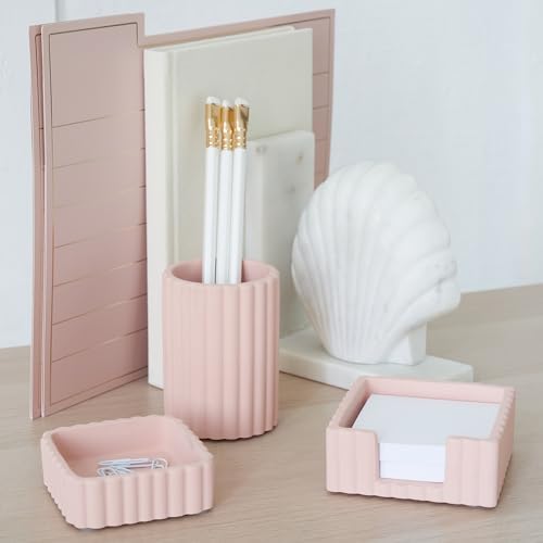 Modern Aesthetic Desk Accessories Set of 3 - Pink Concrete Organizers - Image 2