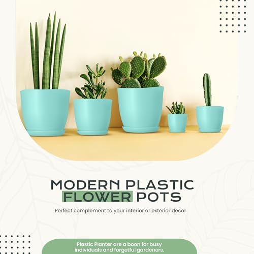 Plant Pots Indoor with Drainage, 10 Pack Multi-Size Planters Set, Aqua - Image 5