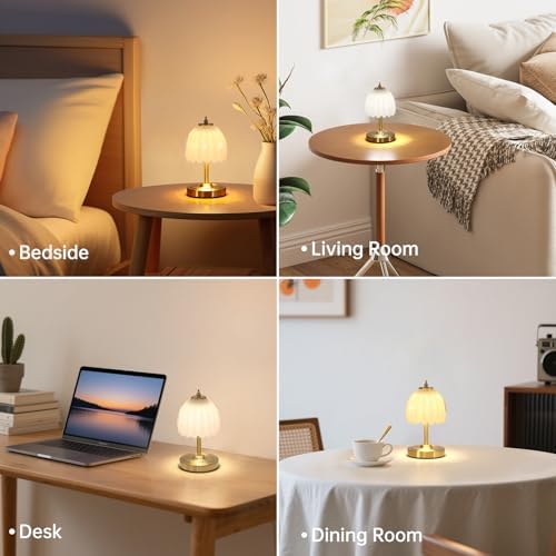Shenmoyl Set of 2 Tulip Table Lamp with 5200mAh Battery & Touch Control, Cordless Small Table Lamp with 3 Colors, Rechargeable Battery Operated Table Lamps for Nightstand, Bedroom (White Tulip) - Image 5