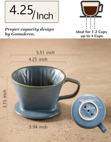 Gomakren Pour Over Coffee Maker Ceramic Coffee Dripper, 3 Hole Cone Brewer - Image 2