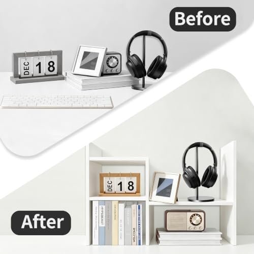 MASAKA B&W - Kawaii Storage Desktop Organizer for Your Desk Space, Double H Plants Display Shelf, Home Office Storage Rack Adjustable Stackable for Office, Dormitory (White*02) - Image 3