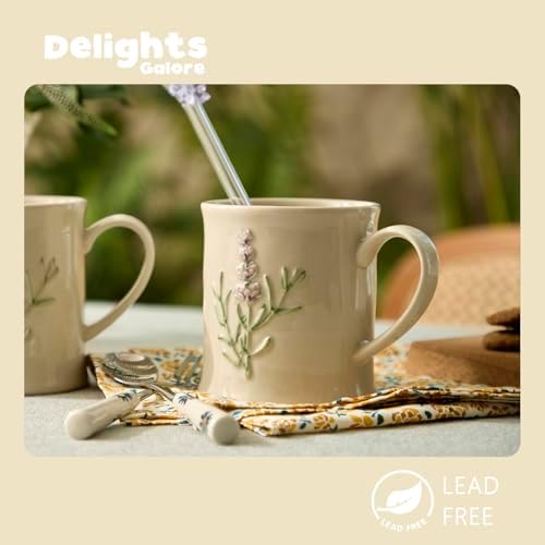 Artisanal Handcrafted Ceramic Mug with Sage Botanical Design - 10oz Off-White Stoneware Coffee Cup, Elegant Purple Sage Pattern, Dishwasher Safe, Comfort Grip Handle for Daily Use - Image 2