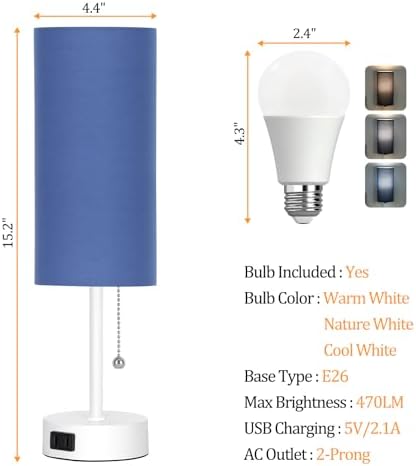 Dott Arts Table Lamp for Bedroom, 3-Color Bedside Lamps with Pull Chain - Image 3