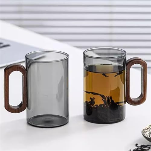 Glass Cups Glass Mug with Walnut Handle, 11.8Oz Clear Borosilicate Coffee Tea Cup for Home Office Drinking Glasses(Clear) - Image 6