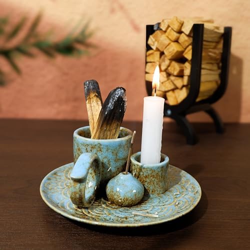 MOUGIGI 5-in-1 Ceramic Palo Santo Burner Holder Blue -Small Candle Holder - Image 4