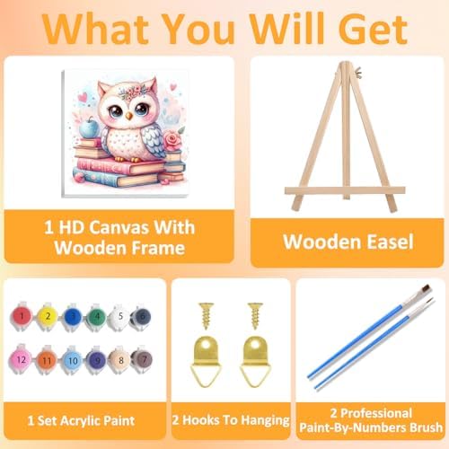 Owl Paint by Numbers Kit for Kids, 8x8 inch - Image 4