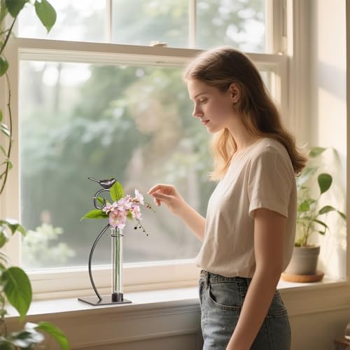 Marbrasse Plant Propagation Station, Plant Terrarium with Tubes Glass Vase, Desktop Glass Planter for Hydroponic, Plant Lover Gifts for Women Home Kitchen Office Garden Decor Terrarium Supplies - Image 4