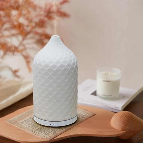 Essential Oil Diffuser for Home, Ceramic Aromatherapy Diffuser for Essential Oils, 120ml Oil Diffuser with Waterless Auto-Off and 7 LED Lights for Large Room Yoga Spa (White) - Image 2