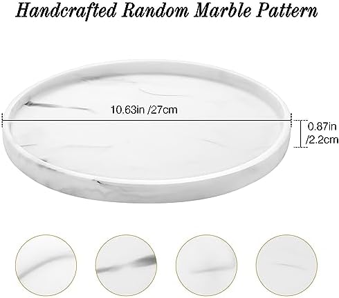 Luxspire 10.63" Resin Marble Round Bathroom Vanity Tray, Marble White - Image 4