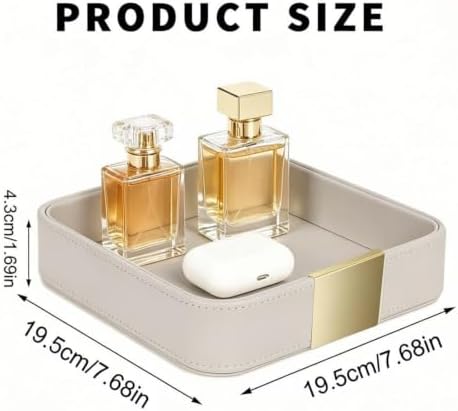 SANZIE Leather Tray Desktop Storage, Trinket Catchall Tray (Grey) - Image 3