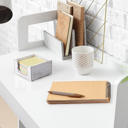 Wood Sticky Note Holder, White Washed 3 x 3 Inch Post It Note Dispenser for Office Desk Accessories, Self Stick Note Pad Holder, Memo Pad Holder Dispenser Organizer for School Office Desk Supplies - Image 6