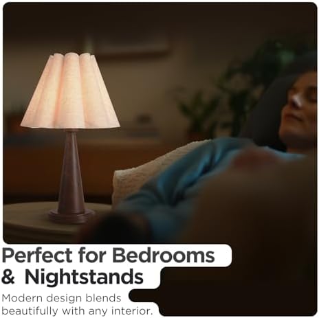 KUNJOULAM Boho Table Lamp, Modern Bedside Nightstand Lamp with Linen Lampshade, Wood Grain Metal Base Retro Desk Light for Bedroom Living Room Office (Without Buld) - Image 6
