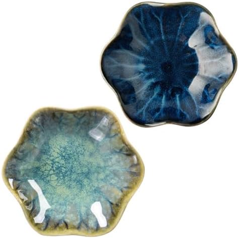 Ceramic Leaf Trinket Dish - 4-Leaf Clover Ring Holder & Lotus Jewelry Tray, Elegant Decorative Gift for Women (Green+Blue) by Bngukju