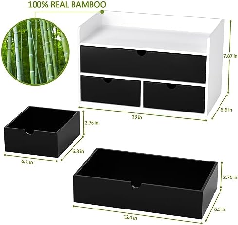 Bamboo Desk Organizer with Drawers, Desktop Storage for Office Supplies - Image 3