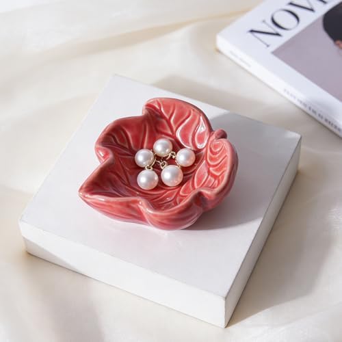 3.5' Red Cute Leaves Ceramic Jewelry Tray for Dressing Table - Image 6