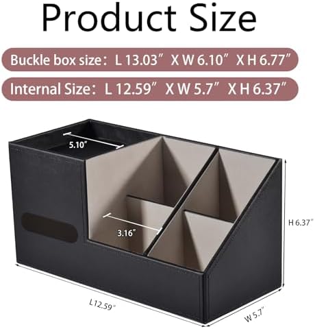 Plus Size Tissue Box Cover-Square Tissue Cover with Side Storage and Tray,Modern Makeup Organizer,PU Leather Tissue Holder Decorative Cube Organizer for Living Room Vanity NightStand Office,Black - Image 3