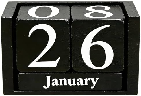Notakia Black Wooden Block Calendar, Perpetual Desk Calendar, Stylish and Durable Block Calendar for Home and Office by Notakia