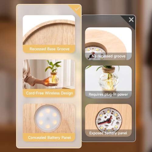 Plant Propagation Station with Wooden Saucer, Glass Terrarium with Stepless Dimming Function Hydroponic Glass Container Vase Jars Gardening Gifts for Mom Women Plant Lovers(2 Pack) - Image 4