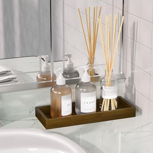 ZHWS Bathroom Vanity Tray for Toilet Tank, Perfume, Jewelry, Candle, Makeup, Decorative Tray, Kitchen Tray Counter Organizer for Soap Dispenser, Coffee Table Brown 11.3”L x 4.4”W x 1.14”H - Image 3