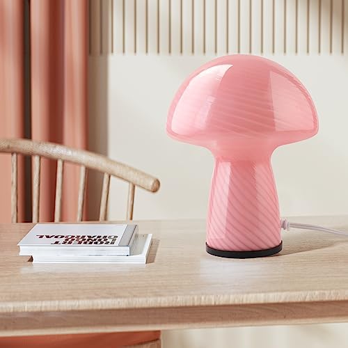 NOTOC Mushroom lamp,Dimmable Glass Table Lamp,Vintage Style Table Lamp,Stripe Pink Bedside Desk lamp,Cute Table Lamps.（LED Bulbs Included） by NOTOC