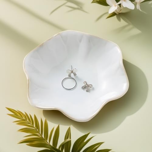 2Pcs Jewelry Dish - Kiln-Changed Ceramic Lotus Leaf Shape Ring Dish, Small Trinket Trays for Jewelry, Rings, Keys, Decorative Dish for Home, Perfect Gifts for Mom, Friends, Sisters, White & Deep Blue - Image 4