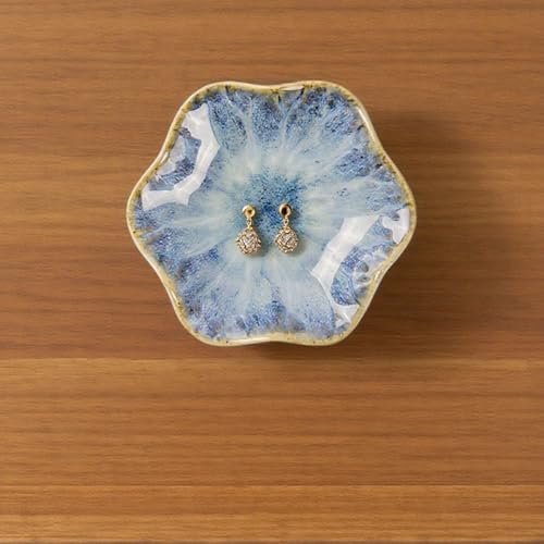 2Pcs Ceramic Jewelry Dish - Lotus Leaf Shape, for Ring Holder Necklace Small Key, Suitable for Mother Friend Sister, Gifts for Women, Cute Plate Trinket Tray, Home Decor (Light Blue-2PCS) - Image 3