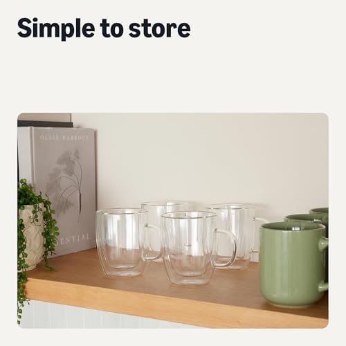 Amazon Basics Double Walled Glass Coffee Mugs, 4-Piece Set, 12 oz., Dishwasher-Safe, Borosilicate Glass - Image 6